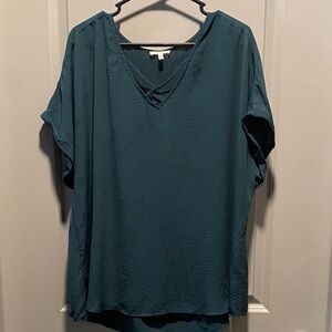 Maurices Teal V Neck Blouse Womens Size 2 Lightweight Casual Work Top Y2k